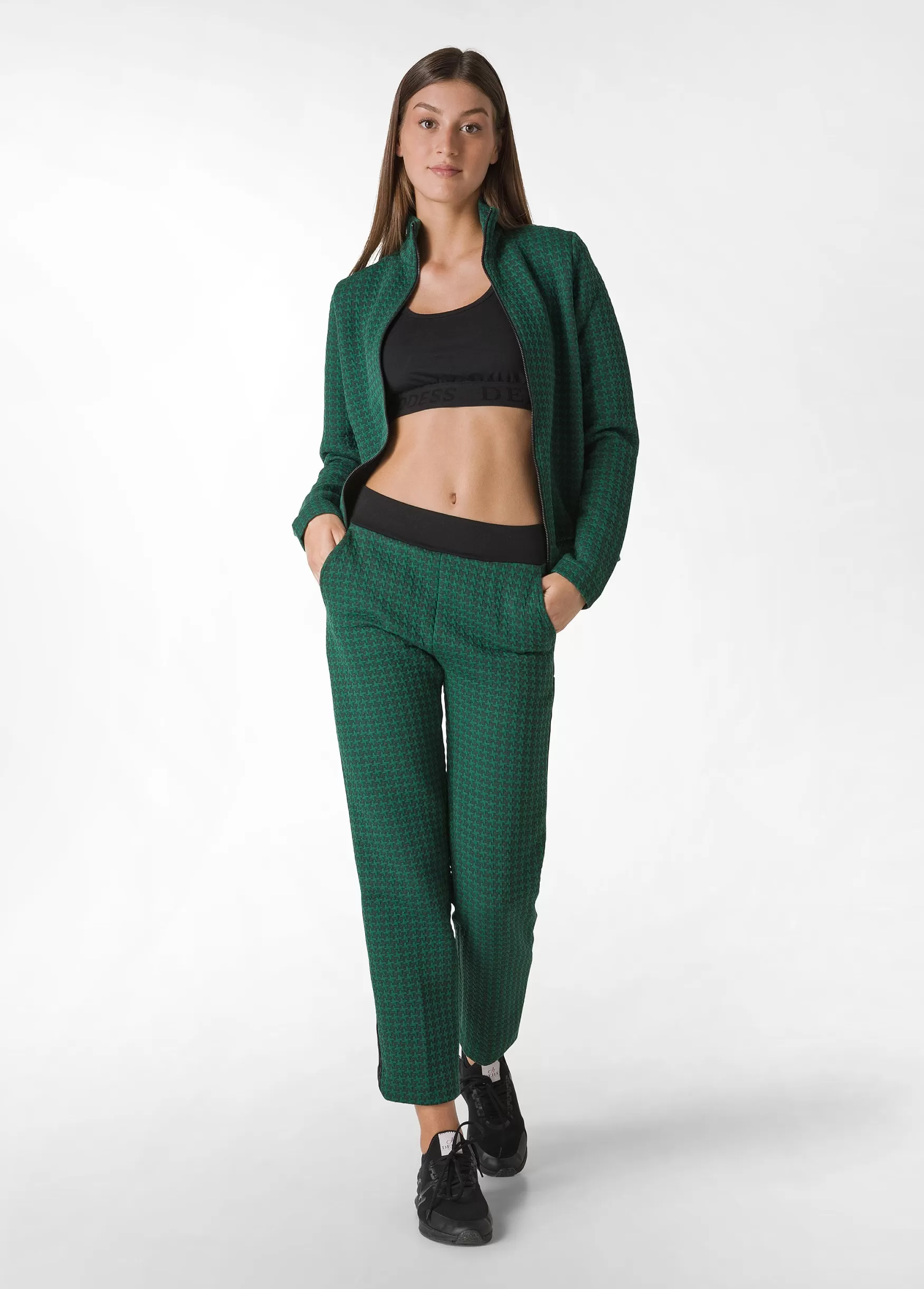 Outlet DEHA Houndstooth Straight Pants Green Forest Green