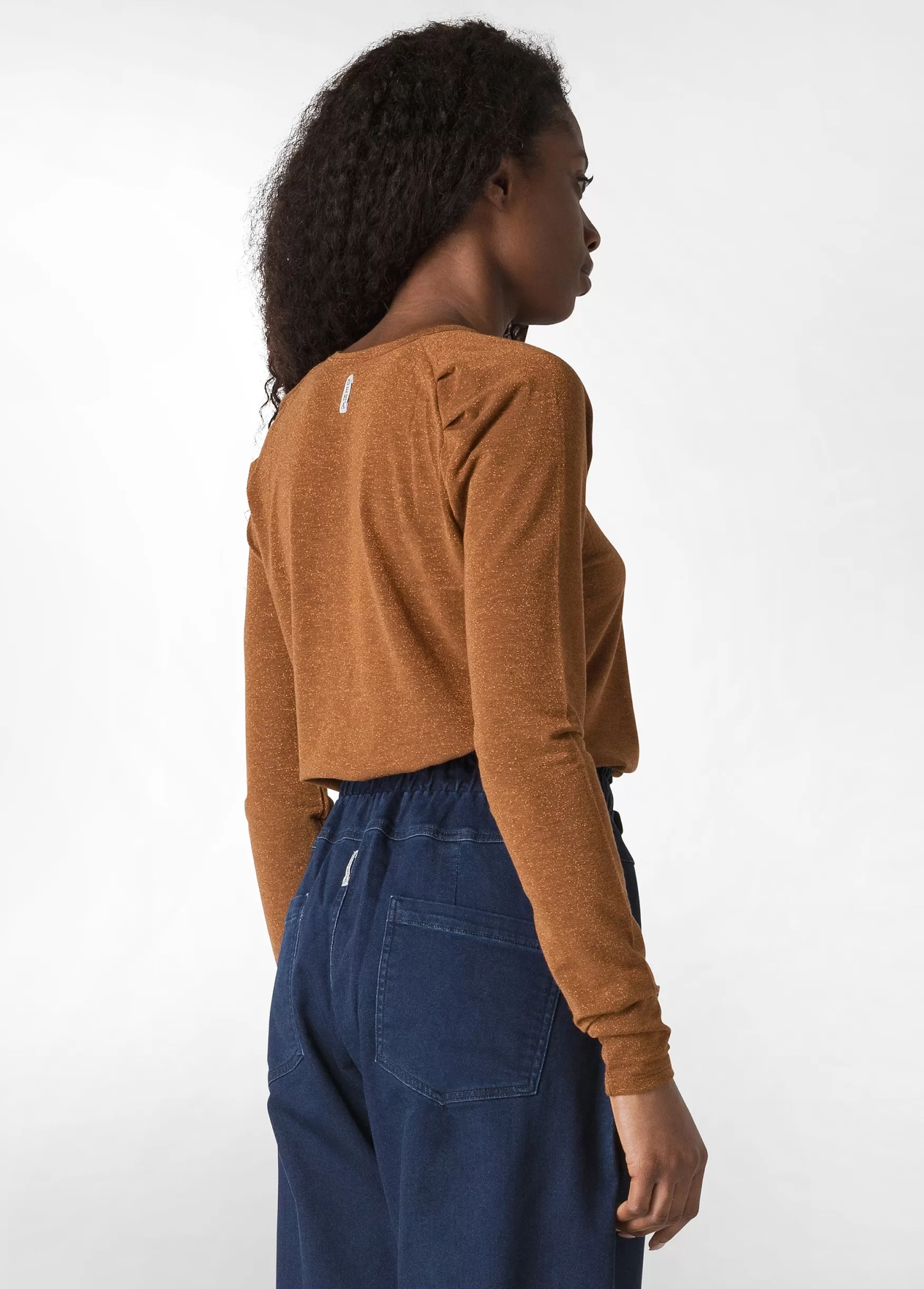 Clearance DEHA Lurex Long Sleeves T-Shirt Brown Bronzo